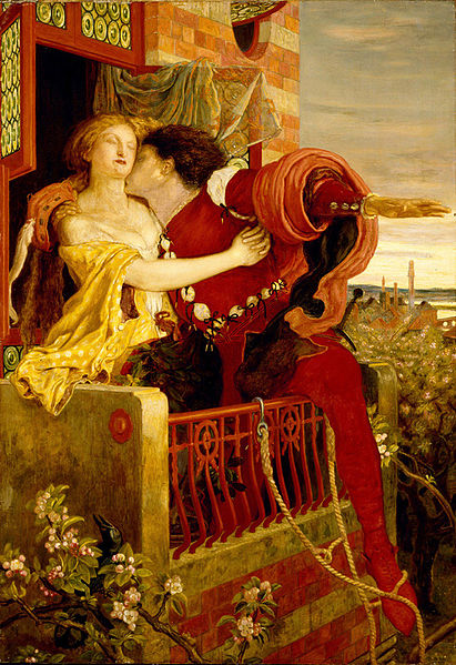 Painting of Romeo and Juliet in the balcony scene