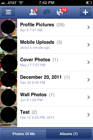 The image is also loaded to a Mobile Uploads picture album in your Facebook account. You can access those pictures by selecting "Photos," "Albums" and then "Mobile Uploads" within the app.