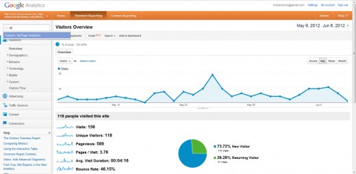 On the left, search for "In-Page Analytics"