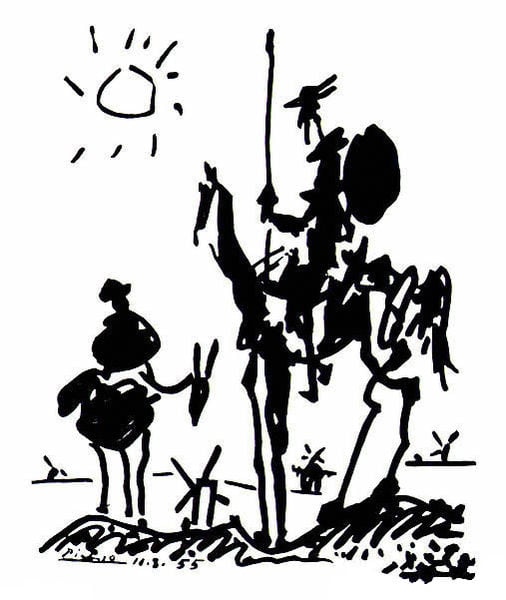 Painting of Don Quijote and Sancho Panza by Pablo Picasso.