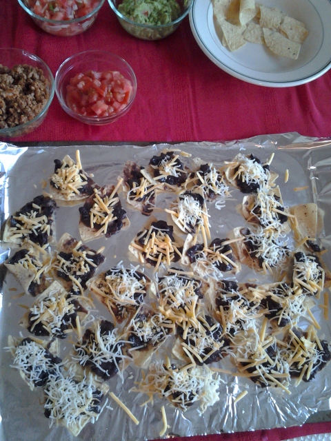 Tortilla Chips with Beans and Cheese ready to bake