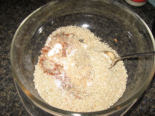 Combine flour, bread crumbs, sesame seeds, salt, black pepper, and cayenne.