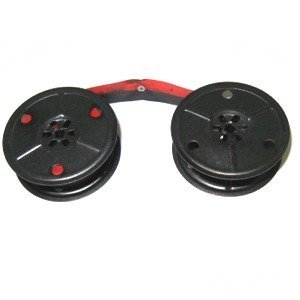 Old typewriter ribbon, black on the bottom, red on top. 