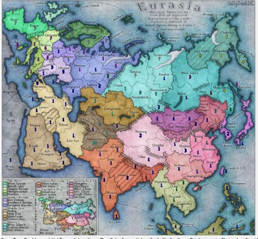 The Eurasia Map (I'm blue in this game- doing some serious conquering.)