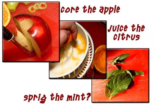 Prep the apple, citrus and mint.