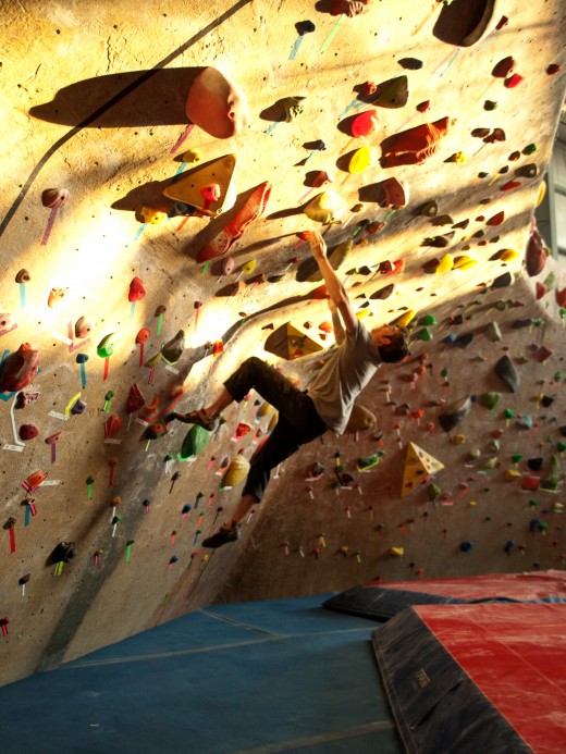 Bouldering at the climbing gym.