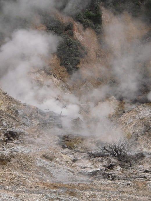 The slopes of the active  Caribbean volcano near Soufriere are unstable, and suffered massive landslides during Hurricane Tomas in November, 2010.