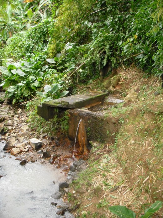 Broken remains of an old hot springs bathing place from the pre-revolutionary French.