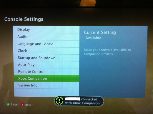 A message appears on your Xbox 360 screen that you've connected to Xbox Companion.