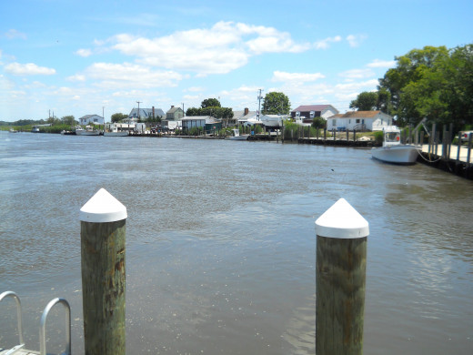 View of the small town of Leipsic from inside Sambo's main dining room.