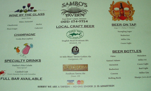 Vintage bar menu.