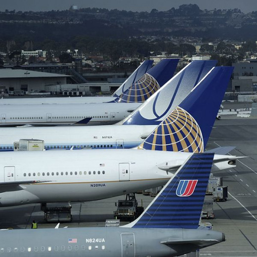 Airplanes waiting at the gates at San Francisco International SFO
