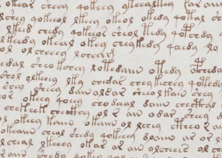 Sample of unidentifiable writing in the Voynich Manuscript.