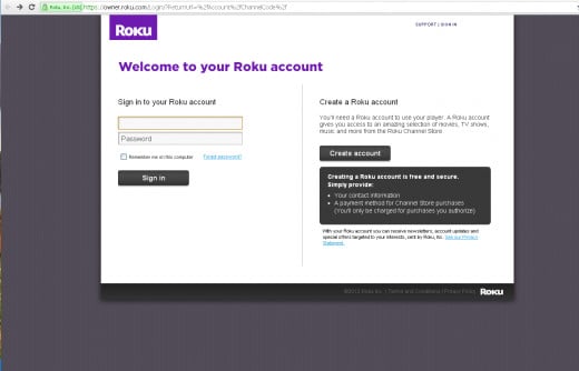 Log into your Roku Account with your e-mail address and password.