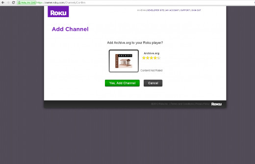 Confirm that you would like to add the channel to your Roku Box.