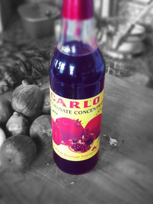 My bottle of pomegranate concentrate secured from my local Middle Easter grocery.