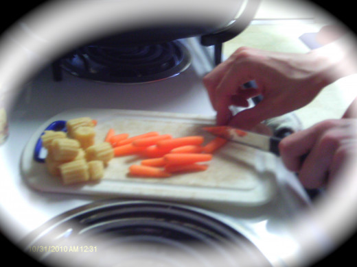 Chop vegetables into equal sized pieces