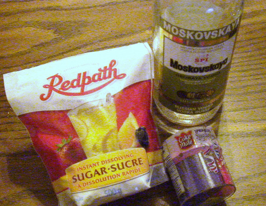 Instant dissolving sugar, vodka, and large granule, coloured sugar.