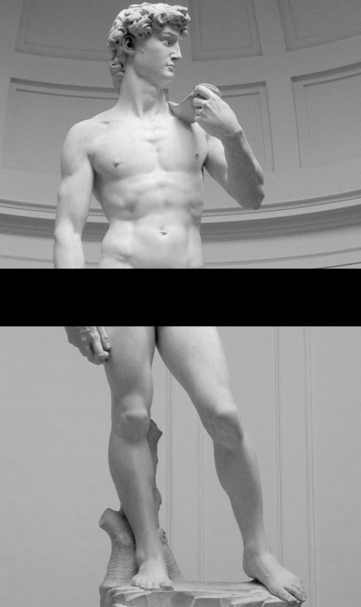 Even Michelangelo's David, a classic portrayal of male beauty stands with a straight back and with legs apart.