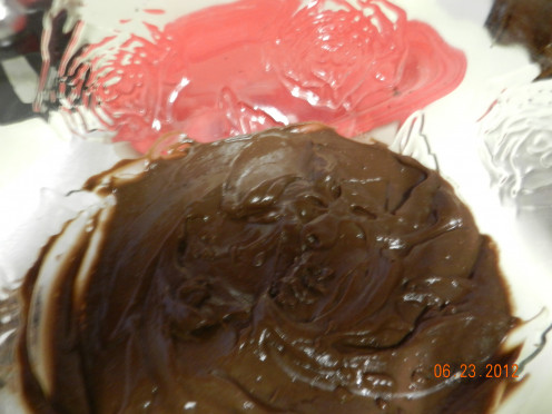 Next layer is chocolate pudding.