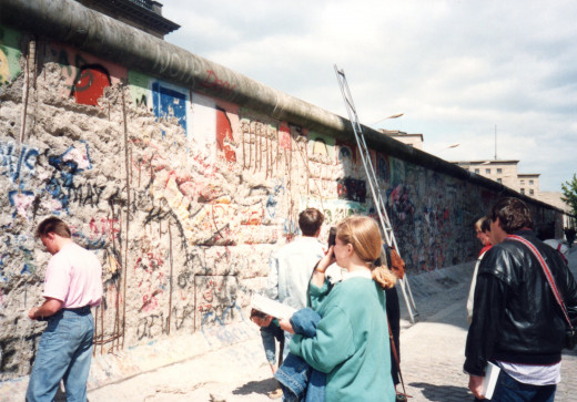 Chipping away at the Berlin Wall, 1990.