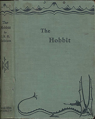 This is the front cover art for the book The Hobbit written by J. R. R. Tolkien. The book cover art copyright is believed to belong to the publisher, George Allen & Unwin or the cover artist, J. R. R. Tolkien. 