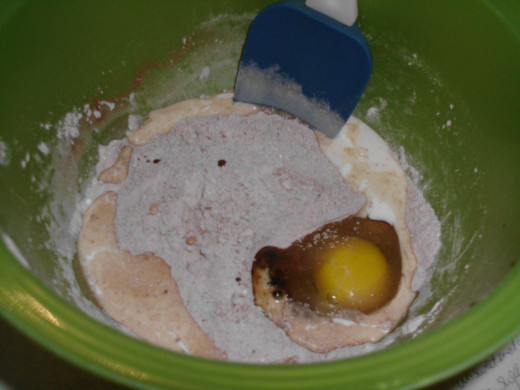 Add the liquids and mix all together till it looks like cake batter