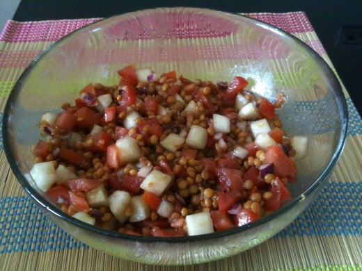 Warm lentil salad