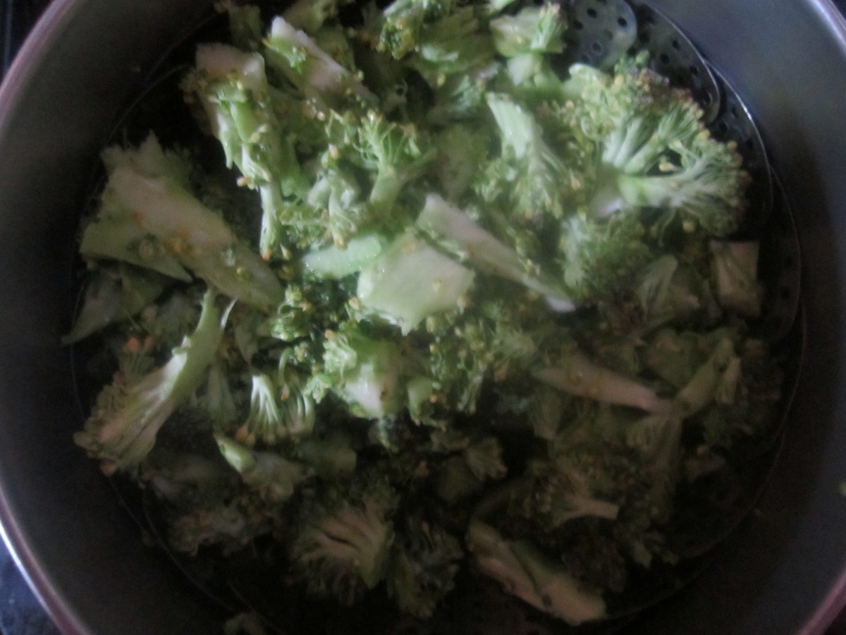 Steam chopped broccoli.