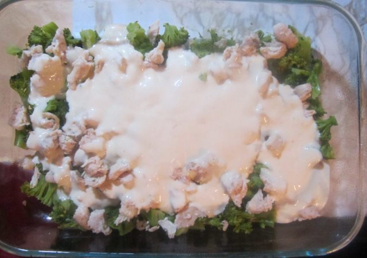 Spread liquid mix over broccoli and chicken.