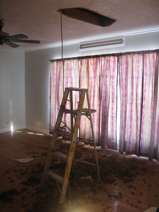 I was lucky I didn't kill myself when I fell through the living room ceiling.  Here's the aftermath.