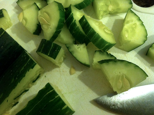 Shred the sides of your cucumber with a fork - no matter how sloppy - after you slice it they look pretty! 
