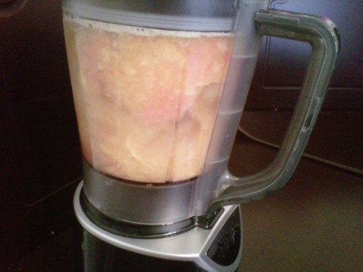 Add all fruit into your blender (to keep the most pulp) or add to juicer.