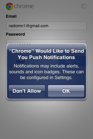 Elect whether or not you want to allow the app to push notifications to your iPhone or iPad.