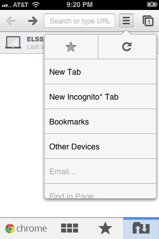 The Settings icon in the upper-right corner lets you access device settings, open a new tab, open an incognito tab and more.