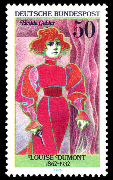 A stamp showing Louise Dumont as Hedda Gabler, issued by the German Post Office in 1976.