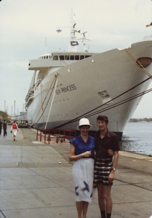 Marilyn and I standing in front of the Sun Princess in Curacao in 1980