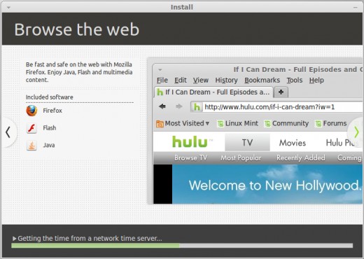 The install window shows various features of Linux Mint while you're waiting for your new OS to install.
