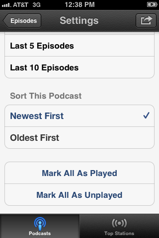 Select whether you want the newest or oldest podcasts to appear at the top.
