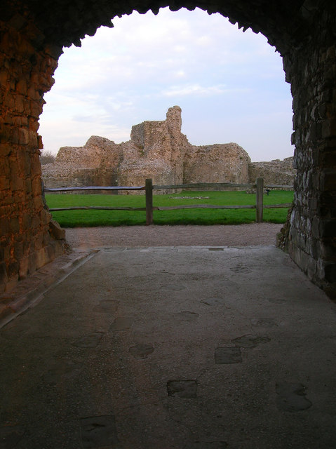 Inside the Keep, Pevensey Castle Viewed from the locked gates in the gatehouse.