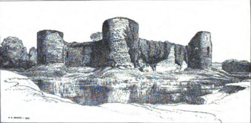 Pevensey Castle, old book illustration