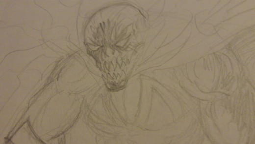 A rough Spawn sketch just to get a feel for the character. Drawing by Wayne Tully.