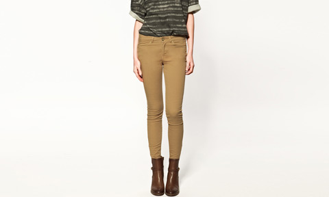 Skinny Trousers with Zipped Hems in Camel