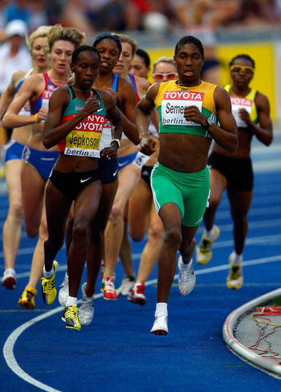 (L-R) Janeth Jepkosgei of Kenya and Caster Semenya of South Africa compete in the women's 800 Metres in past Championships