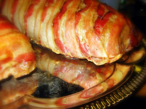Delicious meat loaf with  turkey bacon