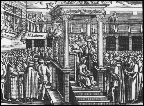 Hugh Latimer preaching to Edward VI, woodcut