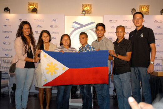 Seven of 11 athletes  at the Blue Leaf Events Pavilion in McKinley Hill. Monday (Jul 2). Marestella Torres, Rene Herrera, Brian Rosario,  Hidilyn Diaz, Mark Anthony Barriga, and  Jasmine Alkhaldi & Jesie Khing Lacuna (Photo Credit: Joseph Agcaoili)
