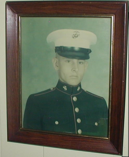 USMC photo, on my Dad's wall, boot camp photo of me as a graduate, from recruit to personified government war fodder 