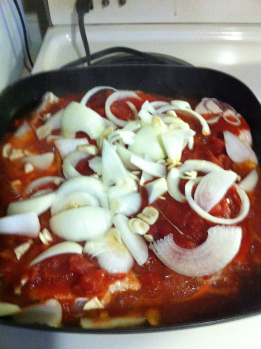 Add onion slices and garlic