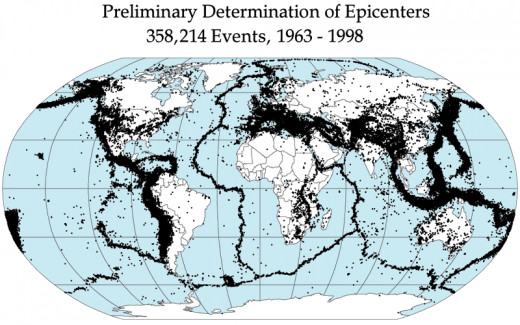 Charting the sites of the world's earthquakes over several decades reveals the ghostly outlines of Earth's tectonic plates.